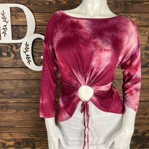 Annes Apparel | Vintage Y2K Tie-Dye‎ Top Cutout Synched Tie Waist Open Back